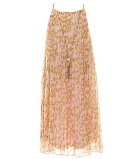 Rare Editions Big Girls Sleeveless Denim Vest & Sleeveless Floral-Printed Pleated Chiffon Dress