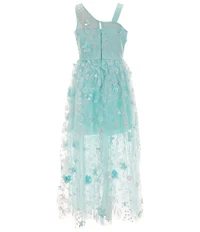Rare Editions Big Girls Sleeveless Floral Glitter Mesh Long Dress