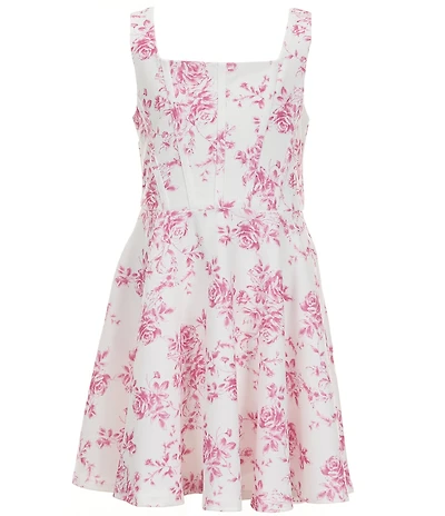 Rare Editions Big Girls Sleeveless Floral-Printed Scuba-Knit Fit-And-Flare Dress