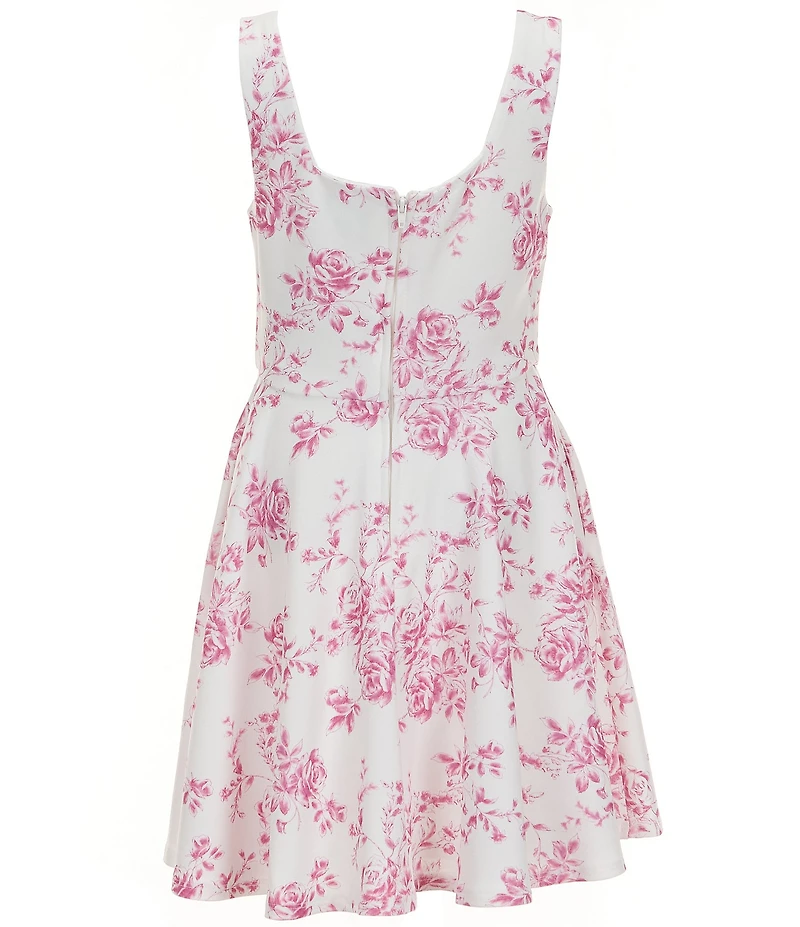 Rare Editions Big Girls Sleeveless Floral-Printed Scuba-Knit Fit-And-Flare Dress