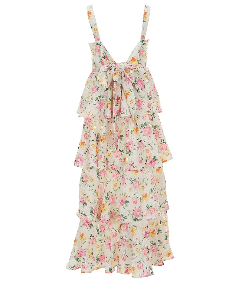 Rare Editions Big Girls Sleeveless Floral-Printed Shirred Ruffled Long Dress