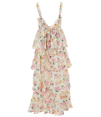 Rare Editions Big Girls Sleeveless Floral-Printed Shirred Ruffled Long Dress