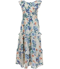 Rare Editions Big Girls Sleeveless Floral-Printed Smocked-Bodice/Pleated-Skirted A-Line Dress