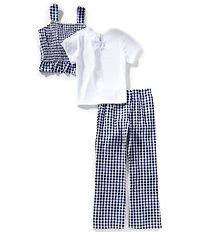 Rare Editions Big Girls Sleeveless Gingham-Printed Tie-Front Tank Top & Matching Pants & Solid Short-Sleeve T-Shirt Set