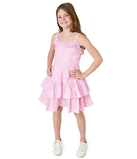 Rare Editions Big Girls Sleeveless Horizontal/Vertical Yarn-Dyed-Stripe Fit-And-Flare Dress