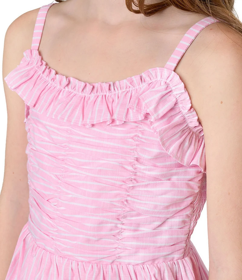 Rare Editions Big Girls Sleeveless Horizontal/Vertical Yarn-Dyed-Stripe Fit-And-Flare Dress