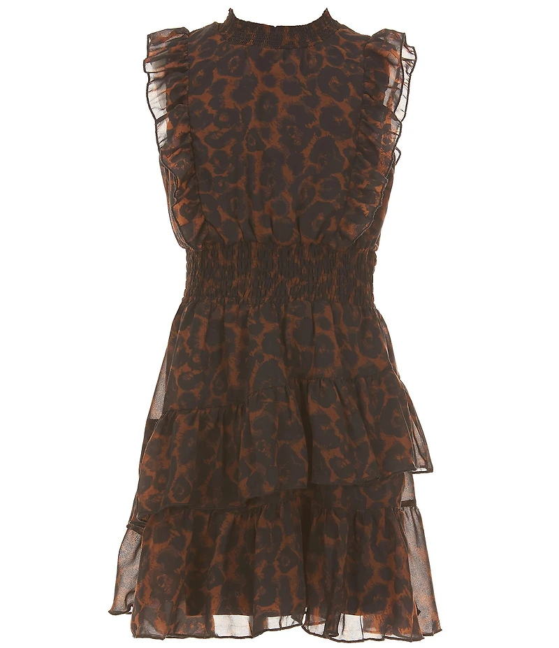 Rare Editions Big Girls Sleeveless Leopard-Printed Chiffon Fit-And-Flare Dress