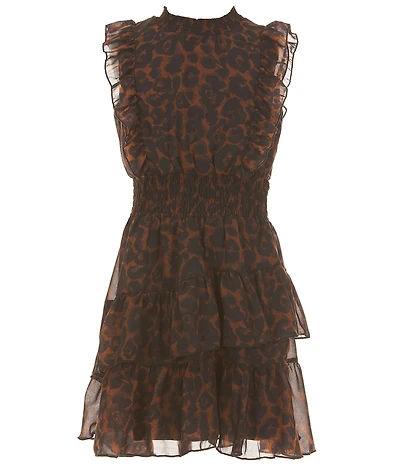 Rare Editions Big Girls Sleeveless Leopard-Printed Chiffon Fit-And-Flare Dress
