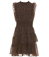 Rare Editions Big Girls Sleeveless Leopard-Printed Chiffon Fit-And-Flare Dress