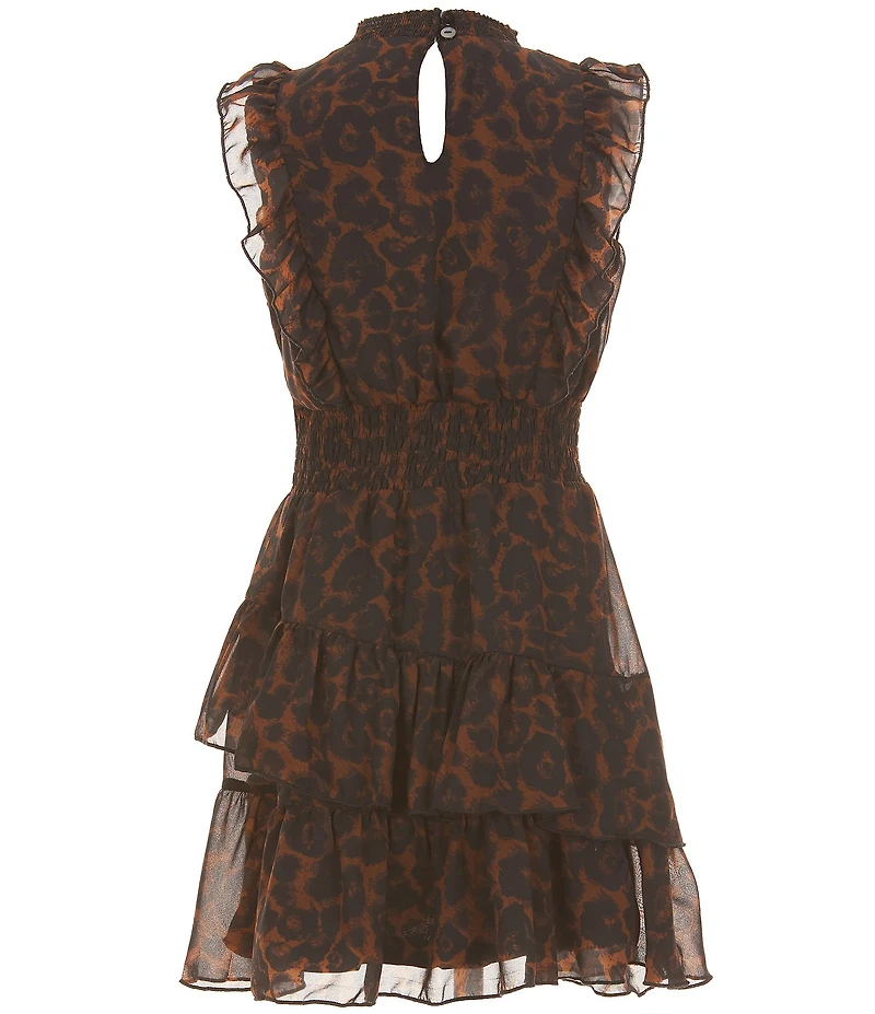 Rare Editions Big Girls Sleeveless Leopard-Printed Chiffon Fit-And-Flare Dress