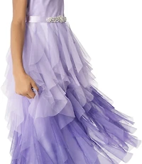 Rare Editions Big Girls Sleeveless Ombre Casading-Mesh-Skirted Ballgown