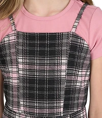 Rare Editions Big Girls Sleeveless Plaid Jumper Dress & Short-Sleeve Solid Rib-Knit T-Shirt Set