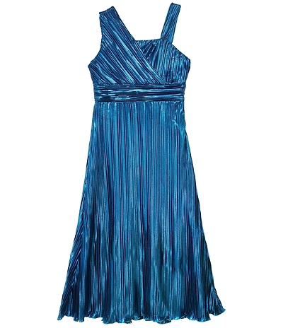 Rare Editions Big Girls Sleeveless Pleated Lurex-Knit Fit-And-Flare Dress