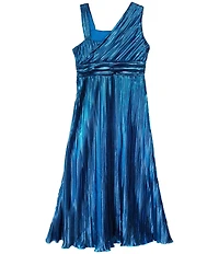 Rare Editions Big Girls Sleeveless Pleated Lurex-Knit Fit-And-Flare Dress