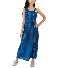 Rare Editions Big Girls Sleeveless Pleated Lurex-Knit Fit-And-Flare Dress