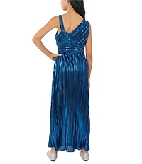 Rare Editions Big Girls Sleeveless Pleated Lurex-Knit Fit-And-Flare Dress