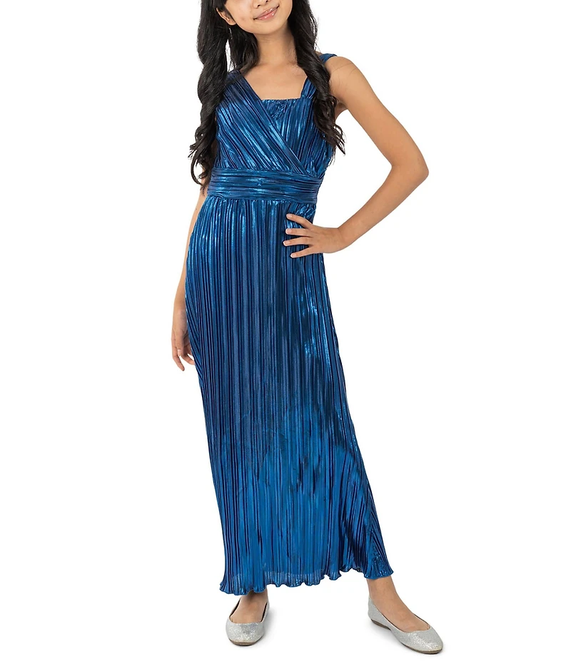 Rare Editions Big Girls Sleeveless Pleated Lurex-Knit Fit-And-Flare Dress