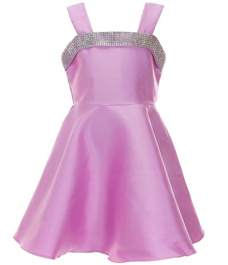 Rare Editions Big Girls Sleeveless Rhinestone-Embellished Satin Fit & Flare Dress