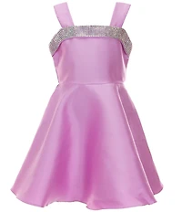 Rare Editions Big Girls Sleeveless Rhinestone-Embellished Satin Fit & Flare Dress