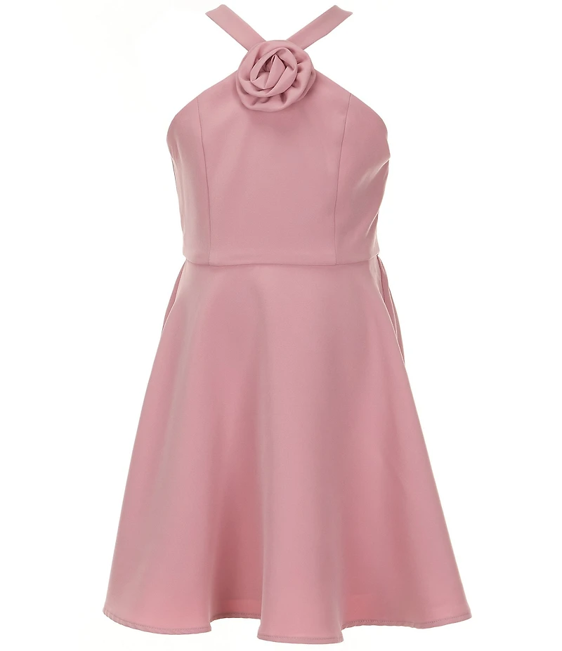 Rare Editions Big Girls Sleeveless Rosette-Appliqued Mikado Fit-And-Flare Dress