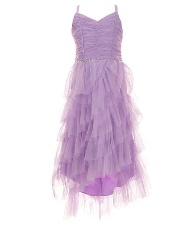 Rare Editions Big Girls Sleeveless Ruched-Bodice Embellished-Waist Mesh Ballgown