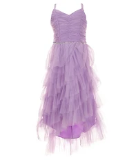 Rare Editions Big Girls Sleeveless Ruched-Bodice Embellished-Waist Mesh Ballgown