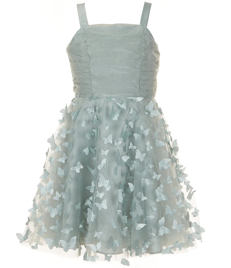 Rare Editions Big Girls Sleeveless Ruched 3D Butterfly-Appliqued Fit-And-Flare Dress