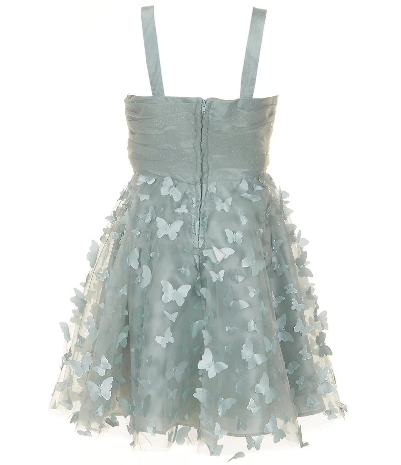 Rare Editions Big Girls Sleeveless Ruched 3D Butterfly-Appliqued Fit-And-Flare Dress