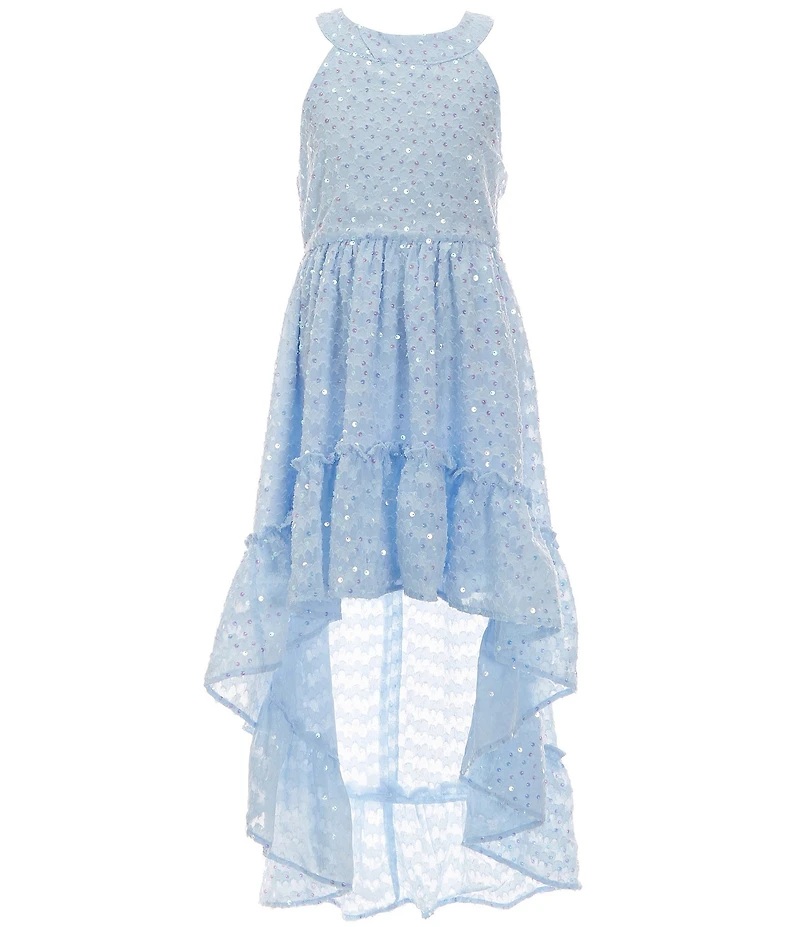 Rare Editions Big Girls Sleeveless Sequin-Embellished Burnout Chiffon High-Low-Hem Ballgown