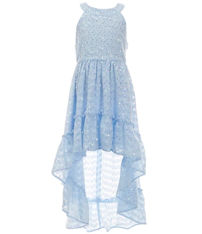 Rare Editions Big Girls Sleeveless Sequin-Embellished Burnout Chiffon High-Low-Hem Ballgown