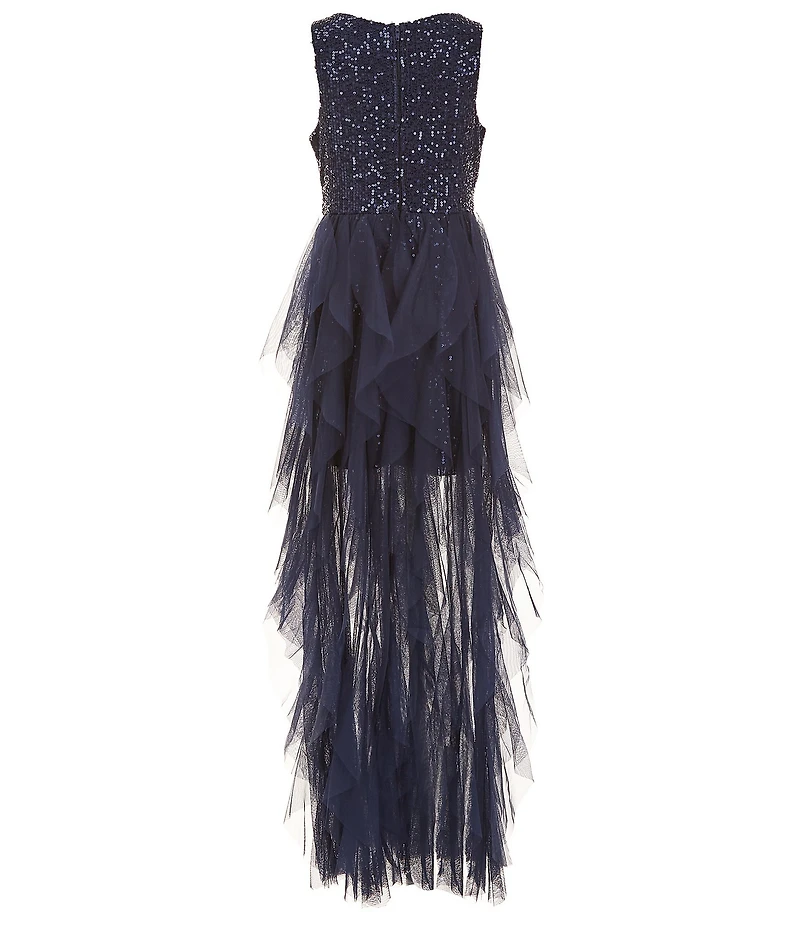 Rare Editions Big Girls Sleeveless Sequin-Embellished Cascading-Mesh-Skirted Ballgown