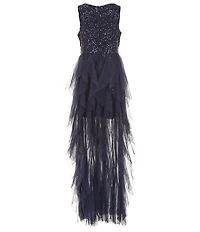 Rare Editions Big Girls Sleeveless Sequin-Embellished Cascading-Mesh-Skirted Ballgown