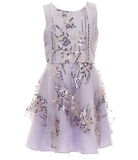 Rare Editions Big Girls Sleeveless Sequin-Embellished Floral-Embroidered Sharkbite-Hem Dress