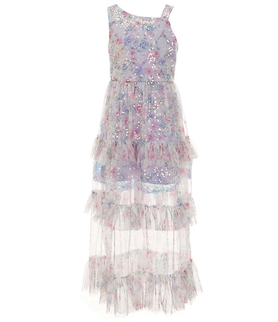 Rare Editions Big Girls Sleeveless Sequin-Embellished Floral Tiered Long Dress