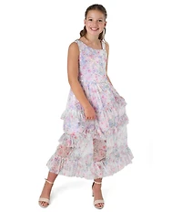 Rare Editions Big Girls Sleeveless Sequin-Embellished Floral Tiered Long Dress