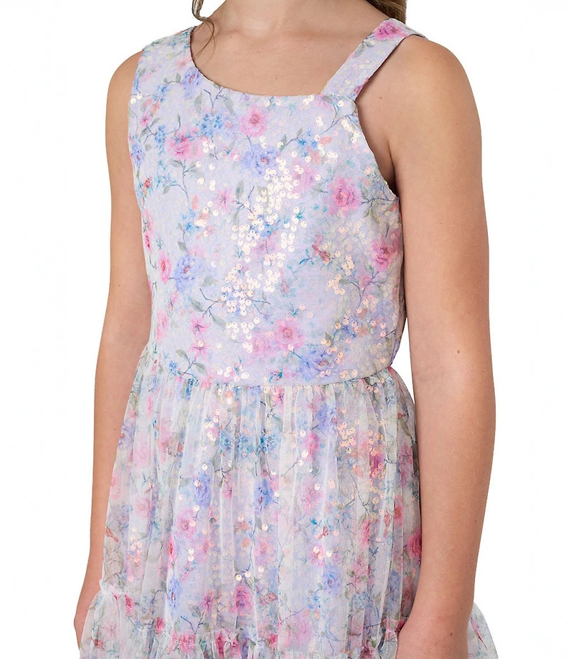 Rare Editions Big Girls Sleeveless Sequin-Embellished Floral Tiered Long Dress