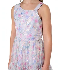 Rare Editions Big Girls Sleeveless Sequin-Embellished Floral Tiered Long Dress