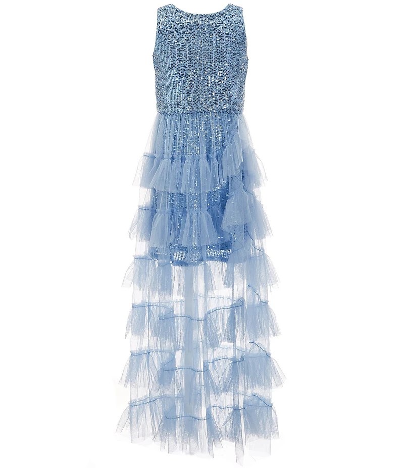 Rare Editions Big Girls Sleeveless Sequin-Embellished/Tiered Mesh-Skirted-Overlay Ballgown