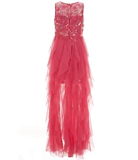 Rare Editions Big Girls Sleeveless Sequin Illusion-Lace Bodice/Cascading-Mesh-Skirted Ballgown