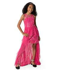 Rare Editions Big Girls Sleeveless Sequin Illusion-Lace Bodice/Cascading-Mesh-Skirted Ballgown