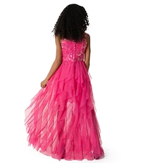 Rare Editions Big Girls Sleeveless Sequin Illusion-Lace Bodice/Cascading-Mesh-Skirted Ballgown