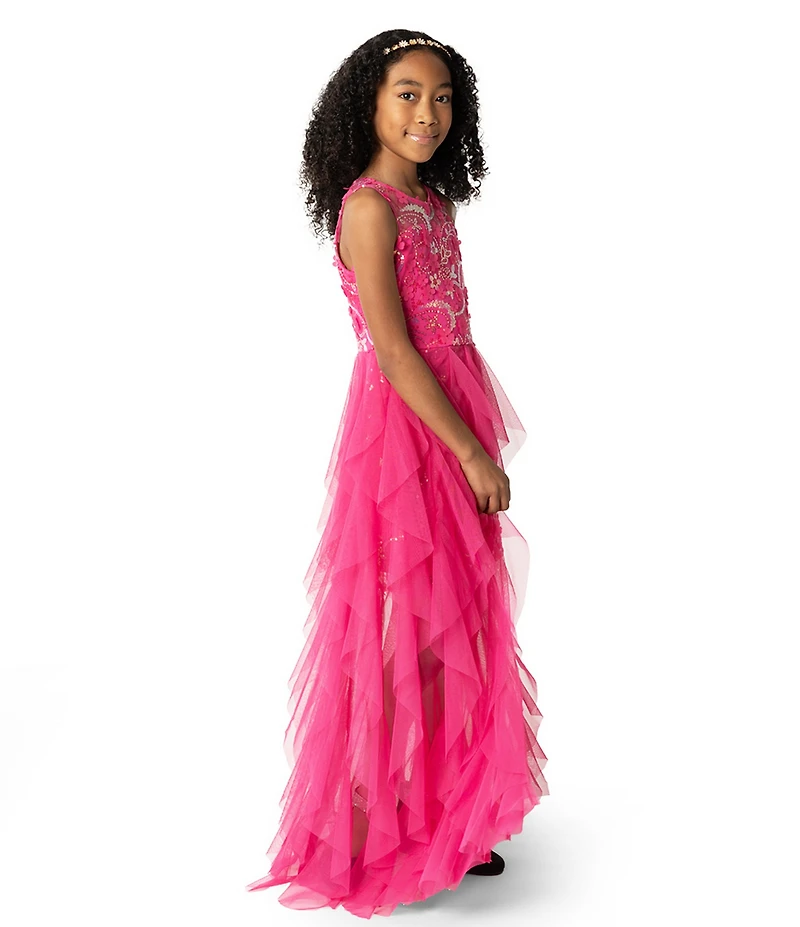 Rare Editions Big Girls Sleeveless Sequin Illusion-Lace Bodice/Cascading-Mesh-Skirted Ballgown