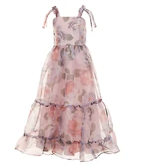 Rare Editions Big Girls Sleevleess Floral-Printed Organza Long Dress