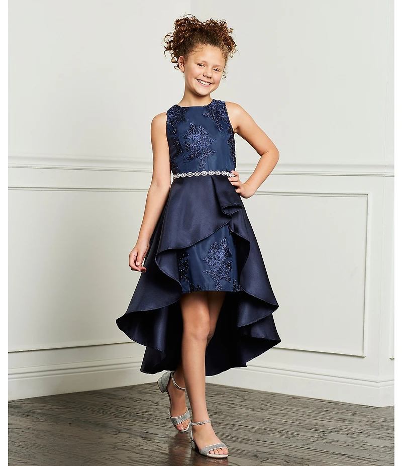Rare Editions Big Girls Soutache-Embroidered Mesh/Mikado-Asymmetrical-Overlay-Skirt Ballgown