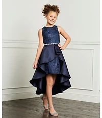 Rare Editions Big Girls Soutache-Embroidered Mesh/Mikado-Asymmetrical-Overlay-Skirt Ballgown