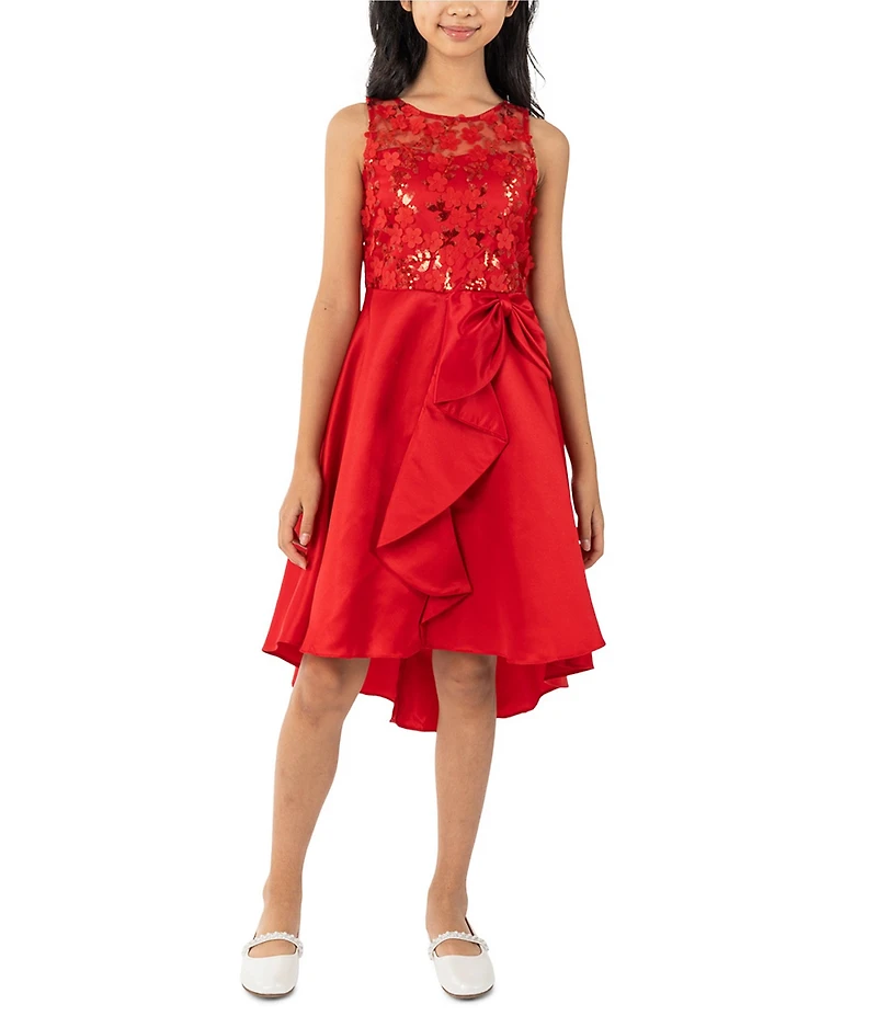 Rare Editions Big Girls Three-Dimensional Sequin-Embellished Bodice/Cascading Satin-Skirted Ballgown