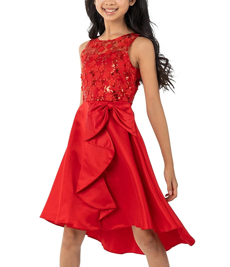 Rare Editions Big Girls Three-Dimensional Sequin-Embellished Bodice/Cascading Satin-Skirted Ballgown