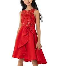 Rare Editions Big Girls Three-Dimensional Sequin-Embellished Bodice/Cascading Satin-Skirted Ballgown