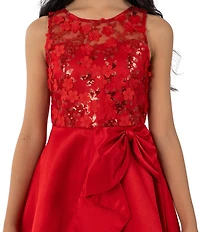Rare Editions Big Girls Three-Dimensional Sequin-Embellished Bodice/Cascading Satin-Skirted Ballgown