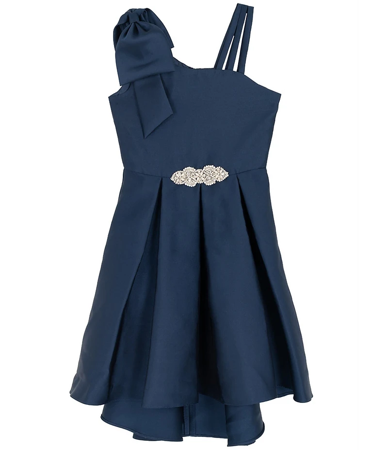 Rare Editions Big Girls Asymmetrical-Neck Bow-Accented Fit-And-Flare Dress